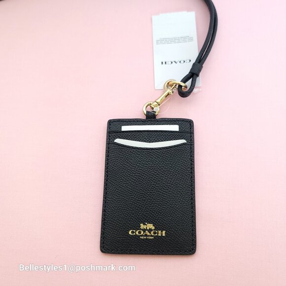 COACH Lanyard ID Crossgrain Leather w Lightweight Thin Strap- Black⭐ - Picture 10 of 13